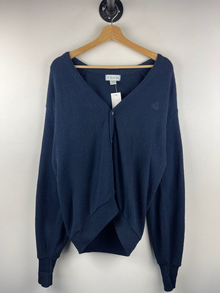 Vintage 90s Izod Embroidered Navy Wool Knit Cardigan Sweater