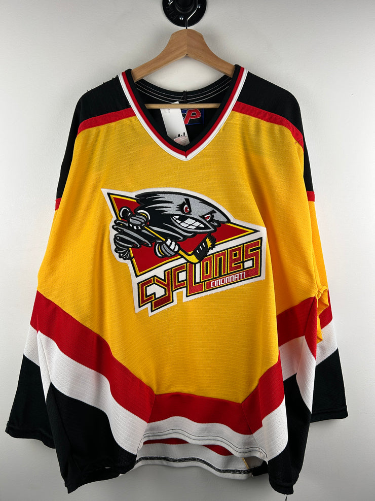Vintage 90s ECHL SP Cincinnati Cyclones Kalisewicz Yellow Hockey Jersey