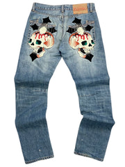 Ed Hardy Skull Cross Distressed Light Wash Blue Jeans