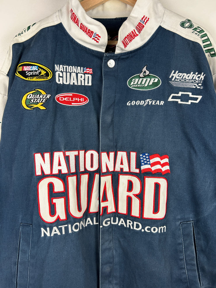 Vintage Nascar Chase Dale Jr National Guard Navy & White Racing Jacket