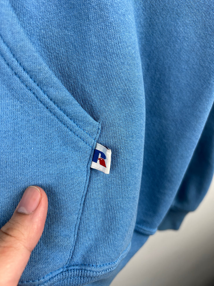 Vintage 90s Russell Athletic Clarton University Embroidered Baby Blue Hoodie