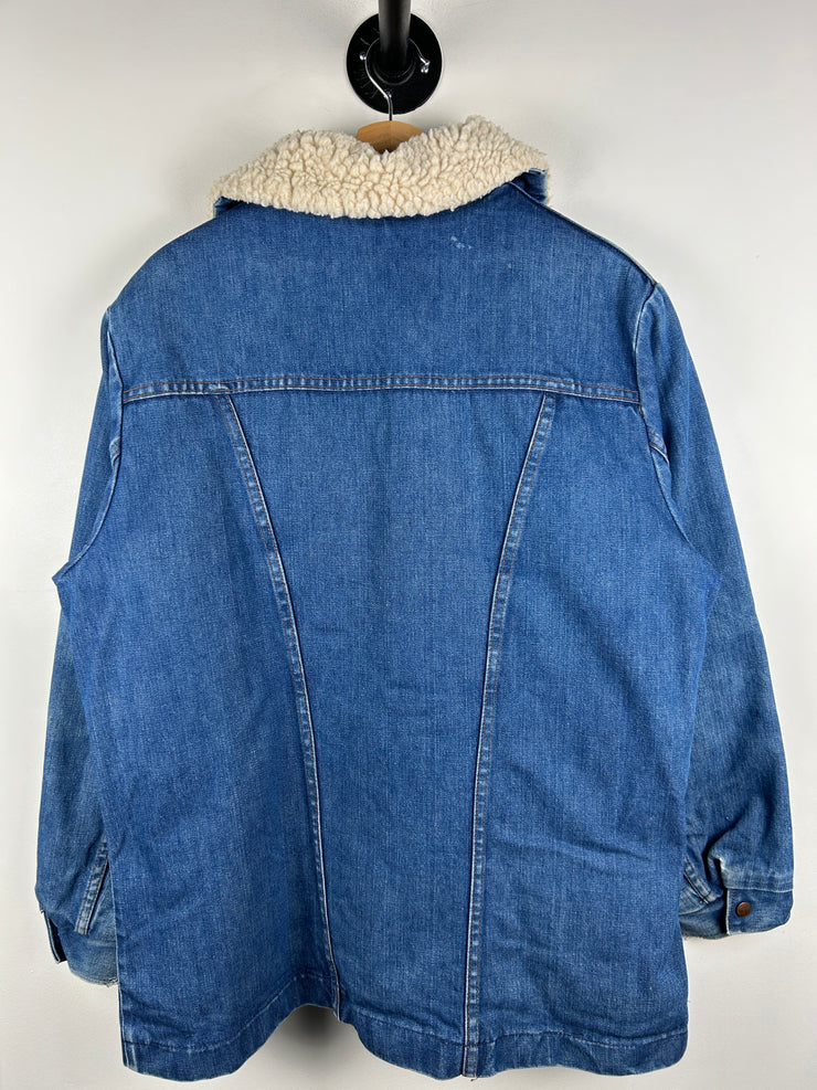 Vintage 80s Wrangler Light Wash Blue Denim Sherpa Lined Jacket
