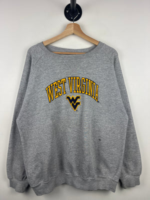 Vintage 90s West Virginia University Embroidered Grey Crewneck
