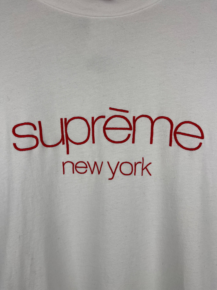 Supreme FW23 Classic Logo Embroidered White Tee