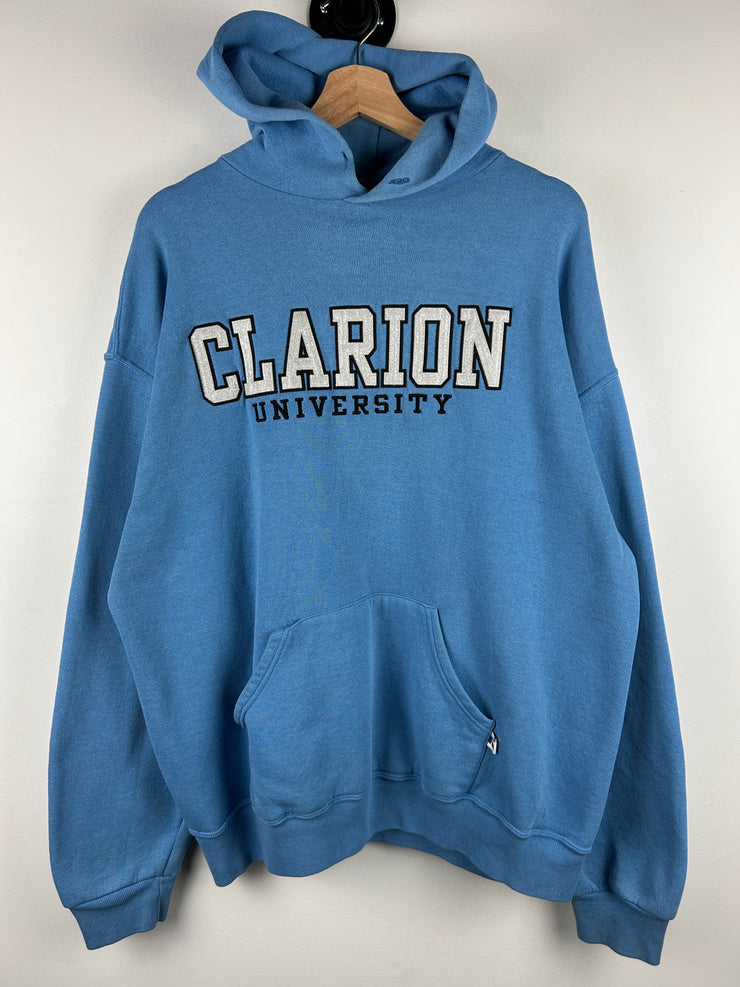 Vintage 90s Russell Athletic Clarton University Embroidered Baby Blue Hoodie