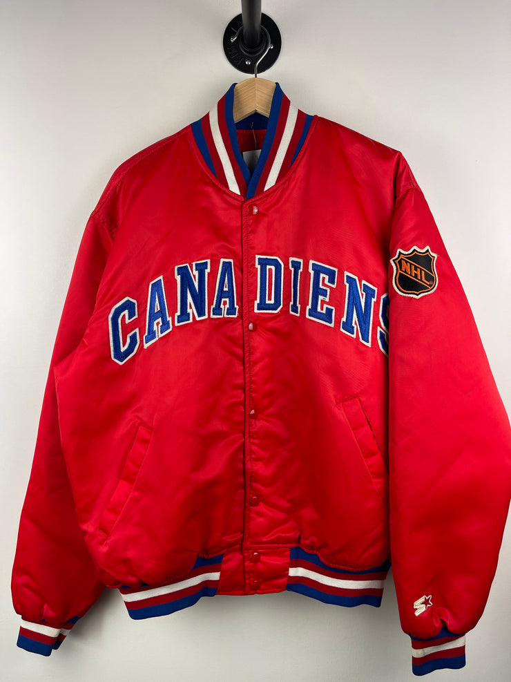 Vintage 90s NHL Starter Montreal Canadiens Red Satin Bomber Jacket