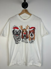 Vintage 90's Dogs Christmas White Tee