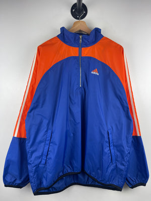 Vintage 90s Adidas 3 Stripe Blue & Orange Quarter Zip Windbreaker