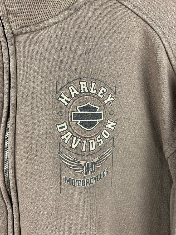 Vintage Harley Davidson Waterloo Olive Green Zip Up Sweater