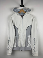 Vintage Honda White & Grey Zip Up Hooded Fleece Sweater
