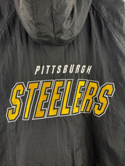 Vintage 90s NFL Logo 7 Pittsburgh Steelers Black Insulated Hooded Jacket