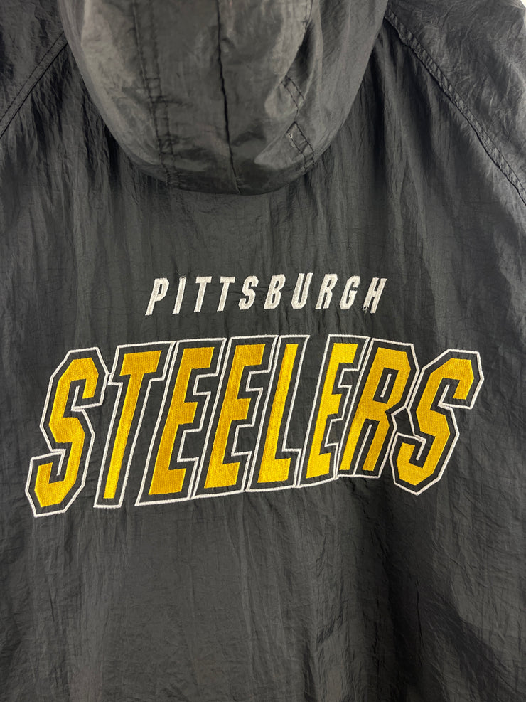 Vintage 90s NFL Logo 7 Pittsburgh Steelers Black Insulated Hooded Jacket