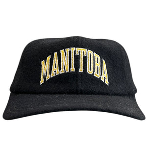 Vintage 90s Manitoba Canada Black Wool Leather Strapback Hat