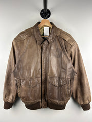 Vintage 90s General Clothing Company Faded Brown Leather Bomber Jacket