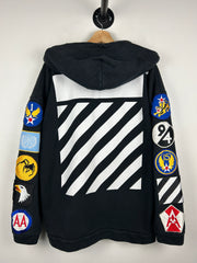 Off White Diagonal Patches Black Zip Up Hoodie