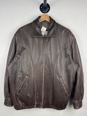Vintage 90s Remy Faded Brown Leather Bomber Jacket