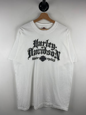 Vintage Harley Davidson Gothic Spellout White Tee