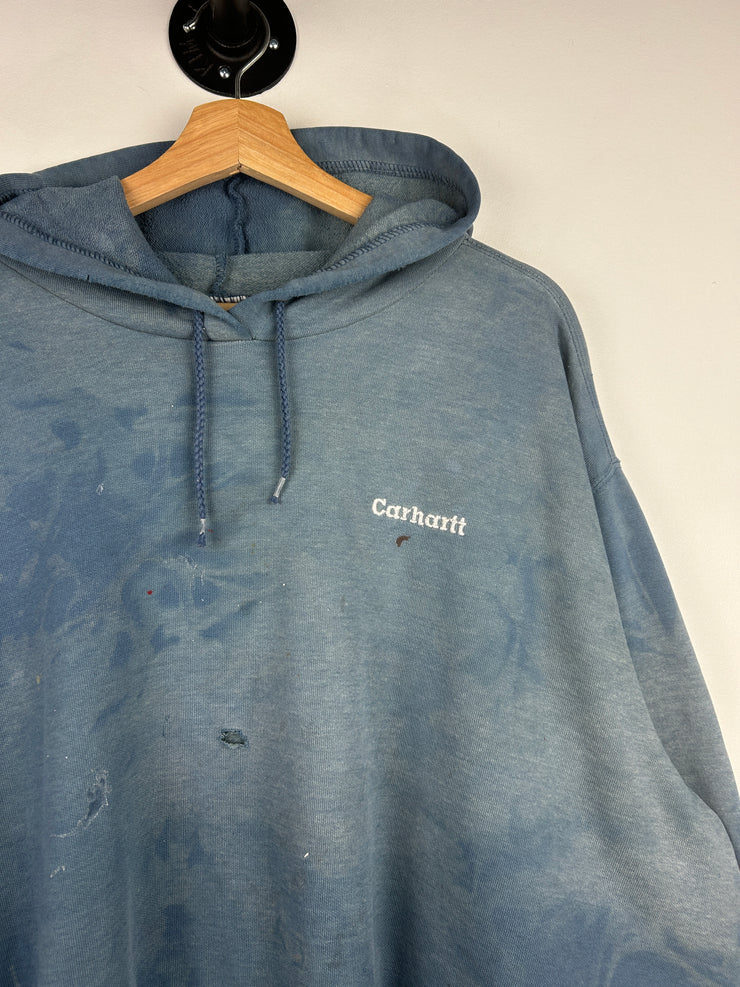 Vintage 90s Carhartt Embroidered Thrashed Blue Hoodie