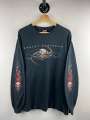 Vintage 2005 Harley Davidson Skull Barbwire New York Black Long Sleeve