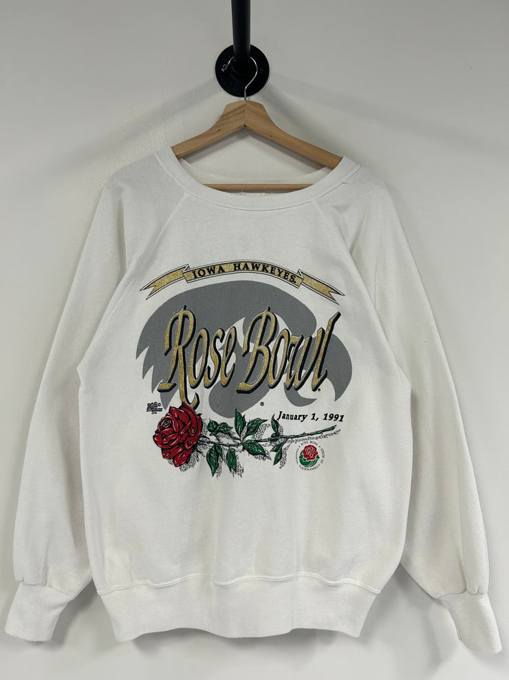 Vintage 1991 Iowa Hawkeyes Rose Bowl White Crewneck