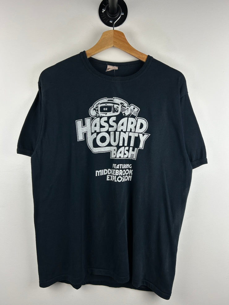 Vintage 80s Hassard County Bash Biker Black Ringer Tee