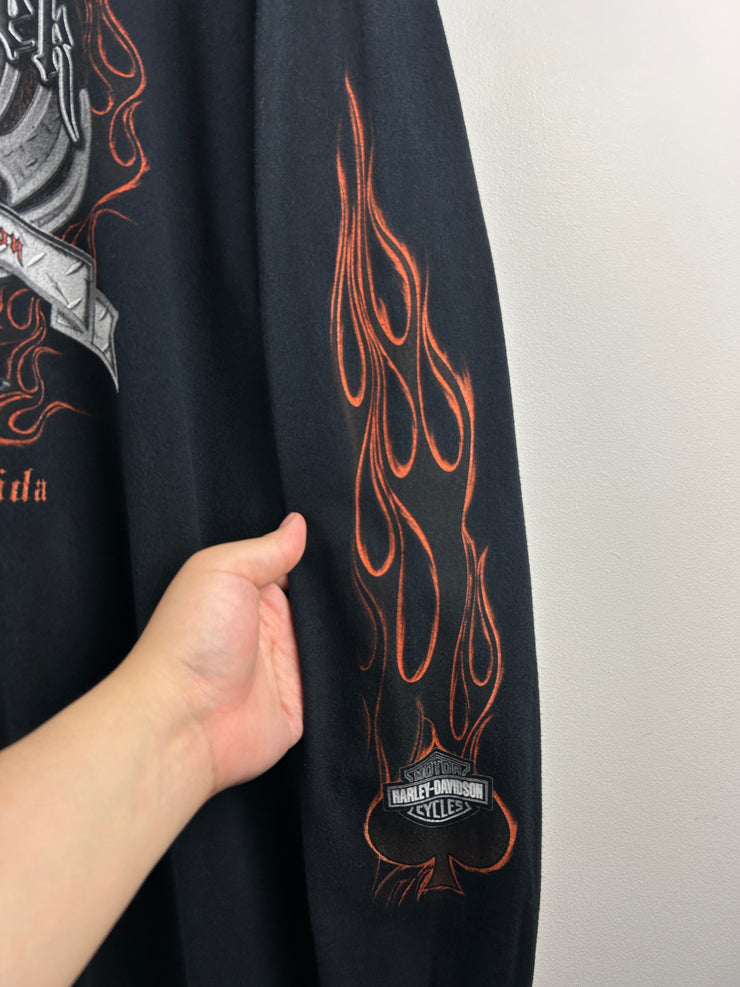 Vintage 2005 Harley Davidson Ace Of Spades Flames Florida Black Long Sleeve