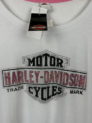 Harley Davidson Rhinestone Logo White Women’s Tee