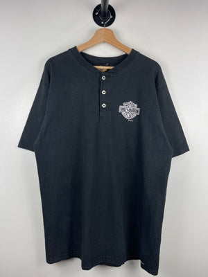 Vintage 90s Harley Davidson Black Henley Tee