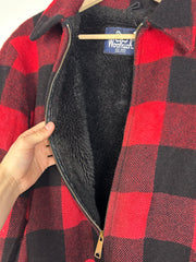 Vintage 80's Woolrich Buffalo Red Plaid Fleece Lined Hunting Jacket