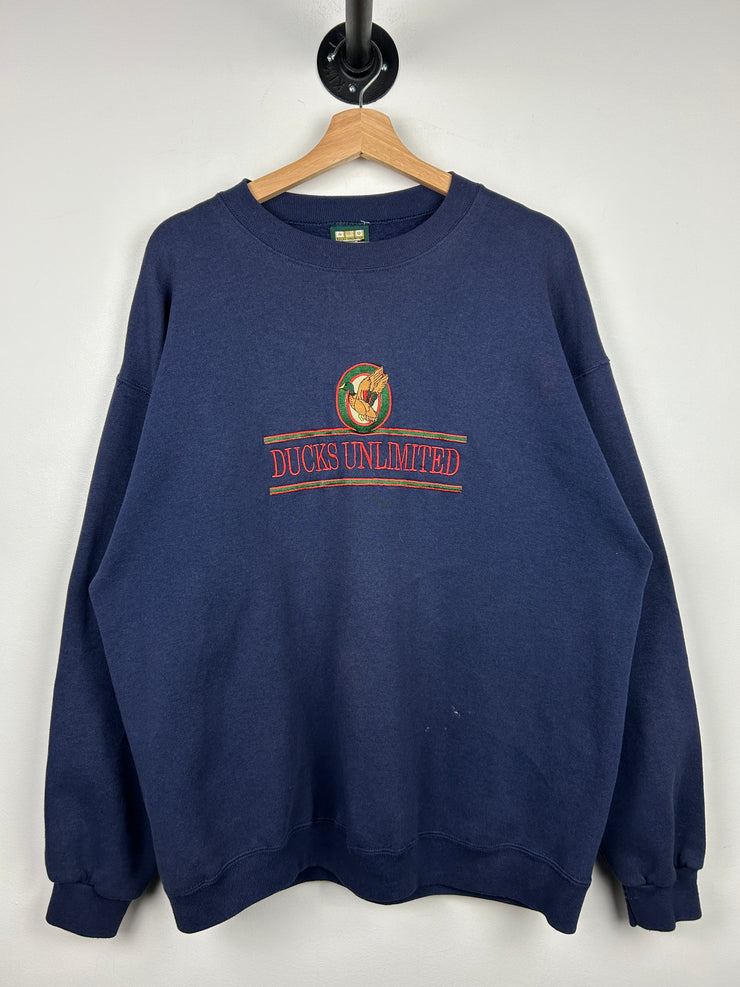 Vintage 90s Ducks Unlimited Embroidered Navy Crewneck