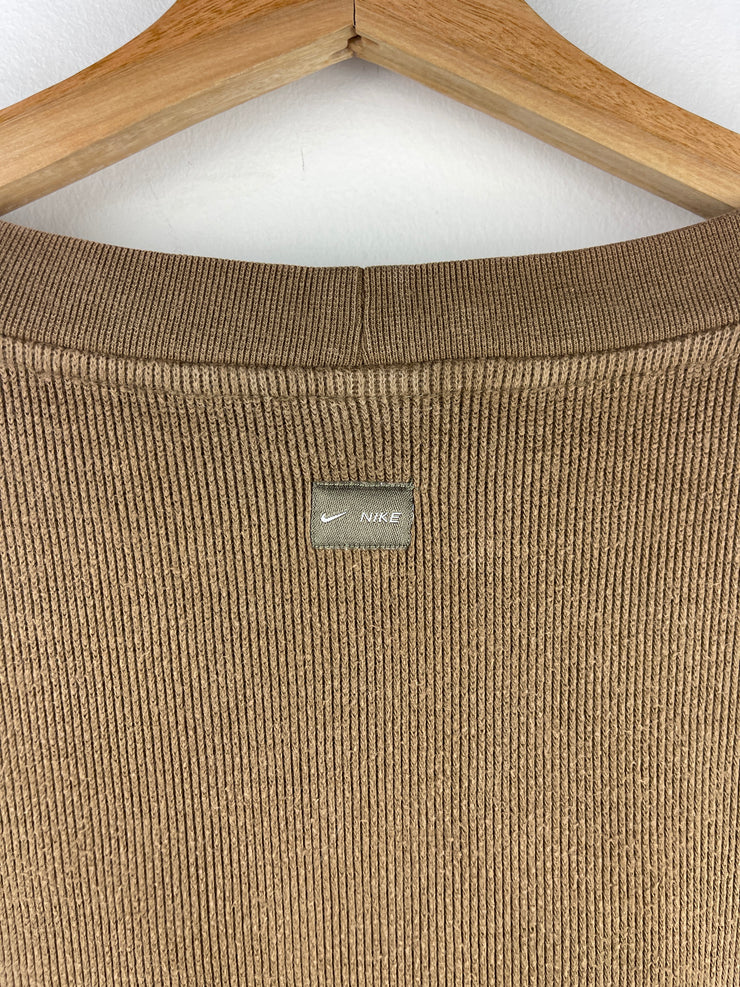Vintage Nike Spellout Swoosh Embroidered Ribbed Brown Crewneck