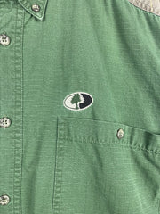 Vintage Mossy Oak Real Tree Camo & Green Button Up Long Sleeve Shirt