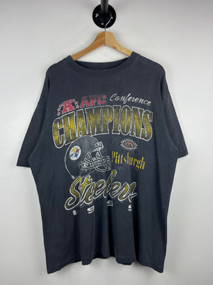 Vintage 90s NFL Pittsburgh Steelers AFC Champions Faded Black Tee