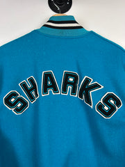 Vintage 80s NHL Shain San Jose Sharks Teal Leather Varsity Jacket