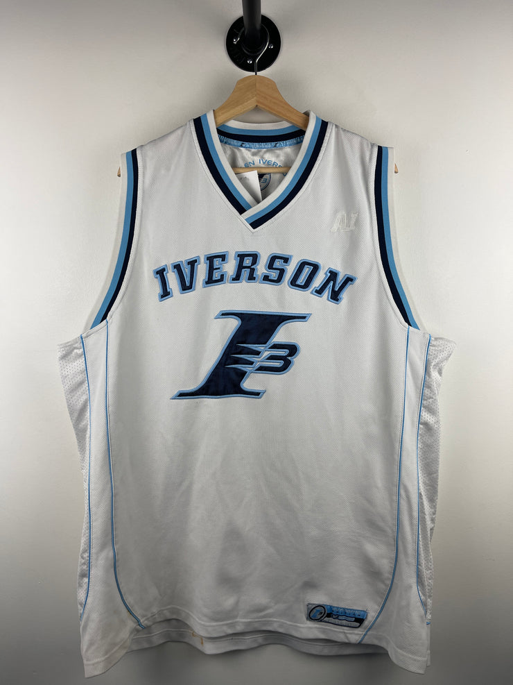 Vintage NBA Reebok Allen Iverson White & Baby Blue Basketball Jersey