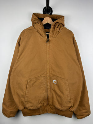 Vintage Carhartt Active Light Brown Hooded Work Jacket J130 BRN