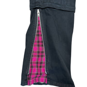 Vintage Tripp NYC Black & Hot Pink Plaid Flared Bondage Rave Women's Pants