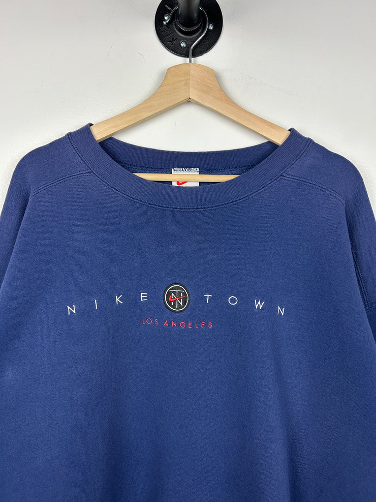 Vintage 90s Nike Town Los Angeles Embroidered Navy Crewneck