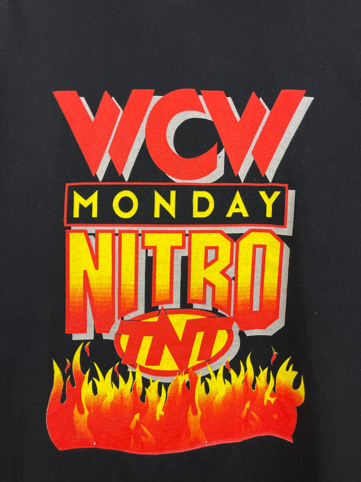 Vintage 90s WCW Monday Nitro Wrestling Flames Black Tee