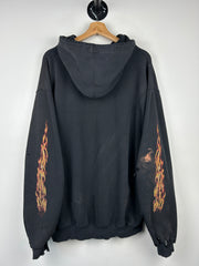 Vintage 90s Fox Racing Flames Thrashed Black Hoodie