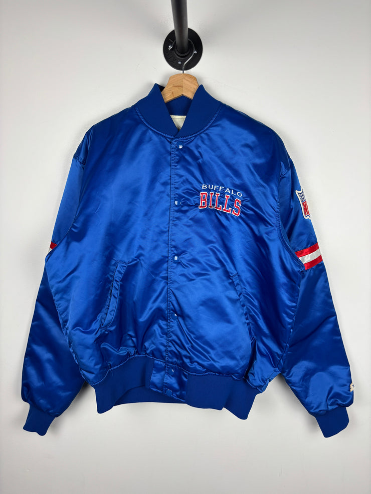 Vintage 80s NFL Starter Buffalo Bills Arch Logo Blue Satin Bomber Jacket
