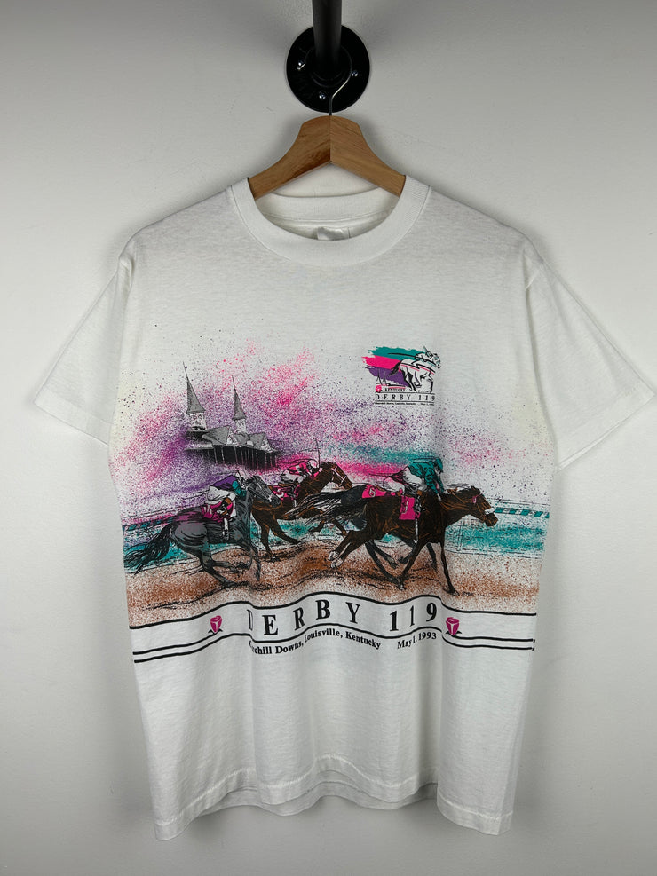 Vintage 90s Kentucky Derby Kentucky Wrap Around White Tee