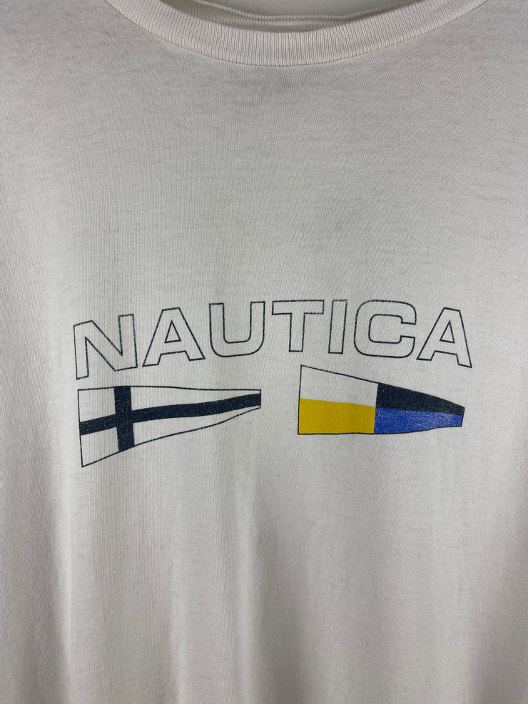 Vintage 90s Nautica Flags White Tee