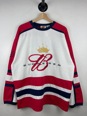 Vintage Nascar Dale Jr Budweiser White Hockey Jersey