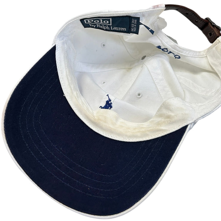 Vintage 90s Polo Ralph Lauren White Leather Strapback Hat