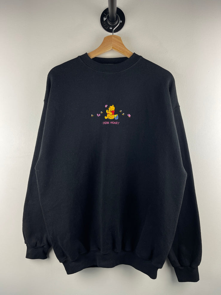 Vintage 90s Disney Puma Winnie The Pooh Think Honey Embroidered Black Crewneck