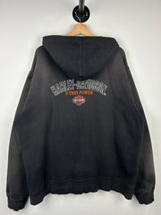 Vintage Harley Davidson Embroidered Faded Black Zip Up Hoodie