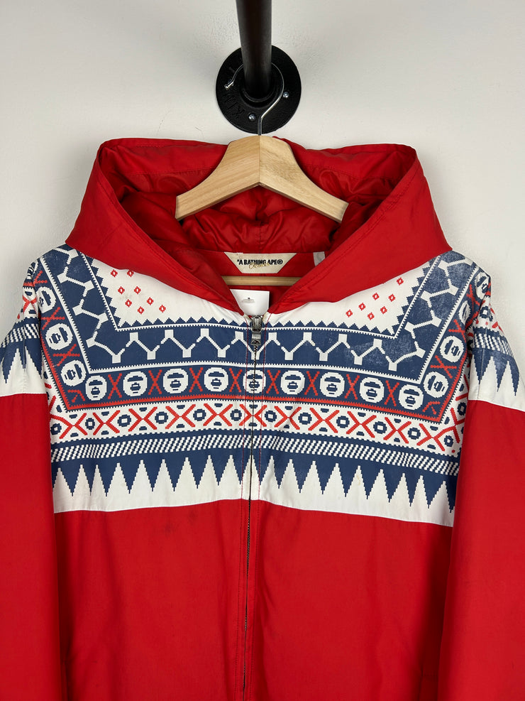 Bape Aztec Print Insulated Red Hooded Jacket