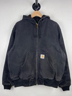 Vintage 90s Carhartt Active Thermal Lined Black Hooded Work Jacket JR105 BLK