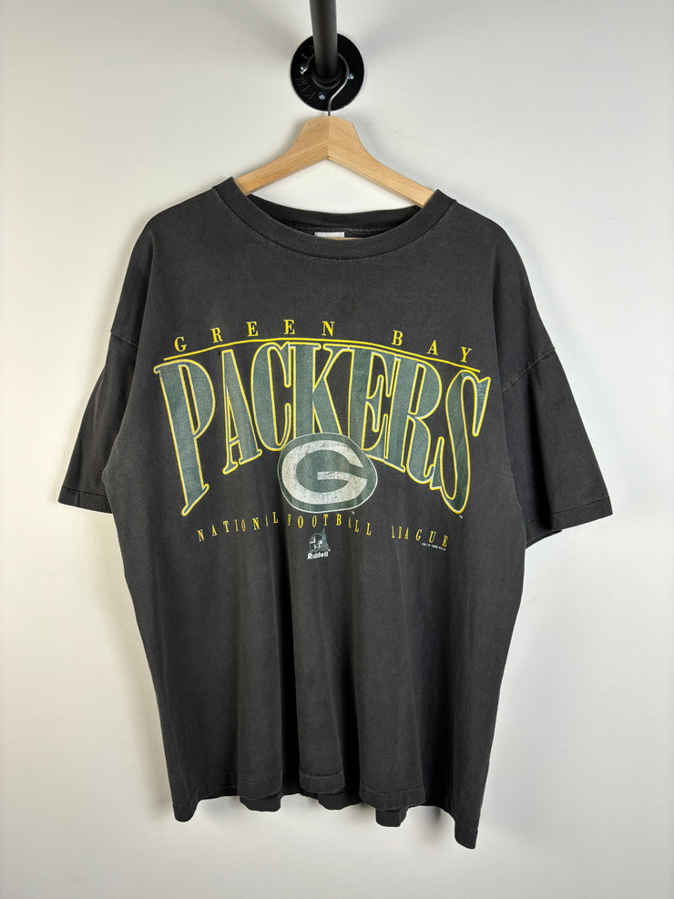 Vintage 1996 Riddell Green Bay Packers Faded Black Tee